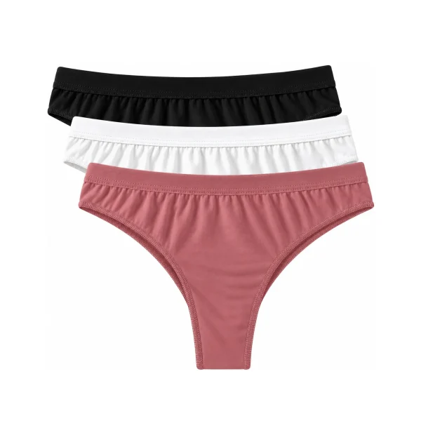 Cuecas de Algodão para Mulher Pack 3 – Preto, Branco e Rosa Velho
