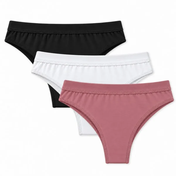 Cuecas de Algodão para Mulher Pack 3 – Preto, Branco e Rosa Velho