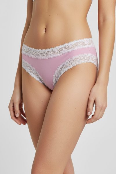 Cuecas Shorty em Rosa Claro com Renda Branca Pack de 2