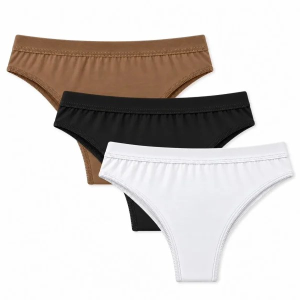 Cuecas de Algodão para Mulher Pack 3 – Camel, Preto e Branco