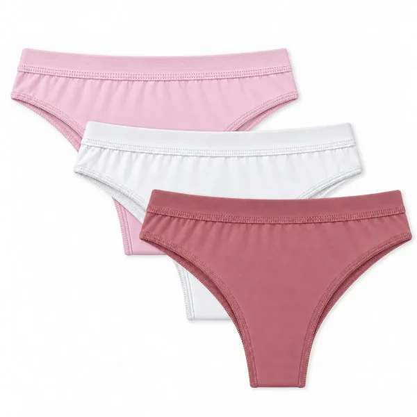 Cuecas de Algodão para Mulher Pack 3 – Rosa Claro, Branco e Rosa Velho