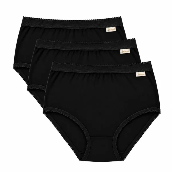 Cuecas para Mulher Cintura Alta em Algodão – Pack de 3 Pretas