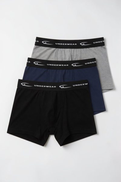 Pack 3 Boxers Homem – Preto, Cinzento e Azul