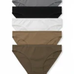 Pack 5 cuecas de mulher em algodão – cores neutras (cinza, preto, branco, bege, nude)