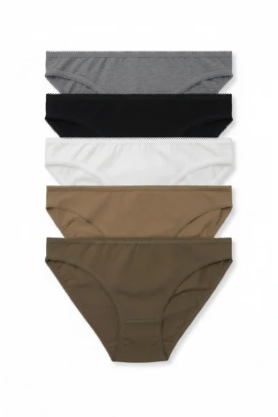 Pack 5 Cuecas de Mulher Algodão – Cores Neutras – Corte Biquíni