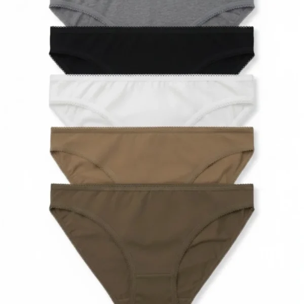 Pack 5 Cuecas de Mulher Algodão – Cores Neutras – Corte Biquíni