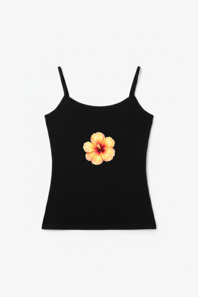 Top Preto Flor Amarela 1 Unidade