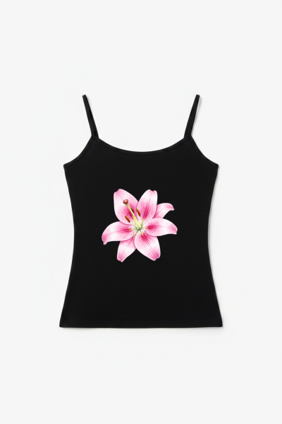 Top Preto Flor Rosa 1 Unidade
