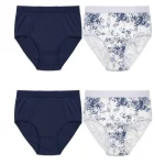 Cuecas de mulher de cintura alta pack de 4 – vista frente – azul marinho e estampado floral – Bellintima