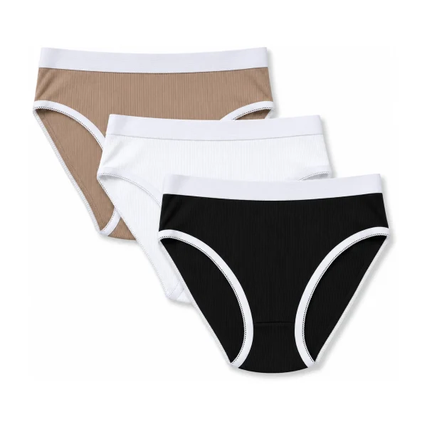 Cuecas 100% Algodão para Mulher Pack 3 – Preto, Branco e Camel